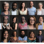 A version of the cover of Kyle Cassidy's book, This Is What A Librarian Looks Like . Over 20 photos of librarians photographed against a grey background.