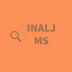 INALJ MS logo in orange and a dark taupe with a magnifying glass icon to the left